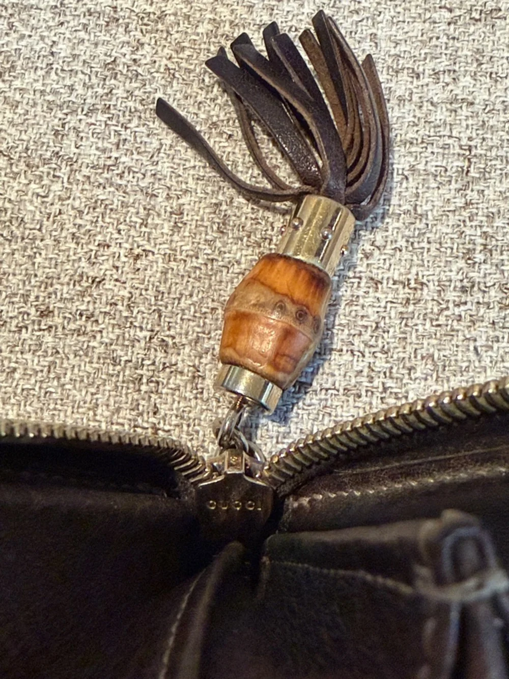 GUCCI Bamboo Tassel Ssima GG Logo Leather Zip Around Long Wallet - Picture 10 of 14